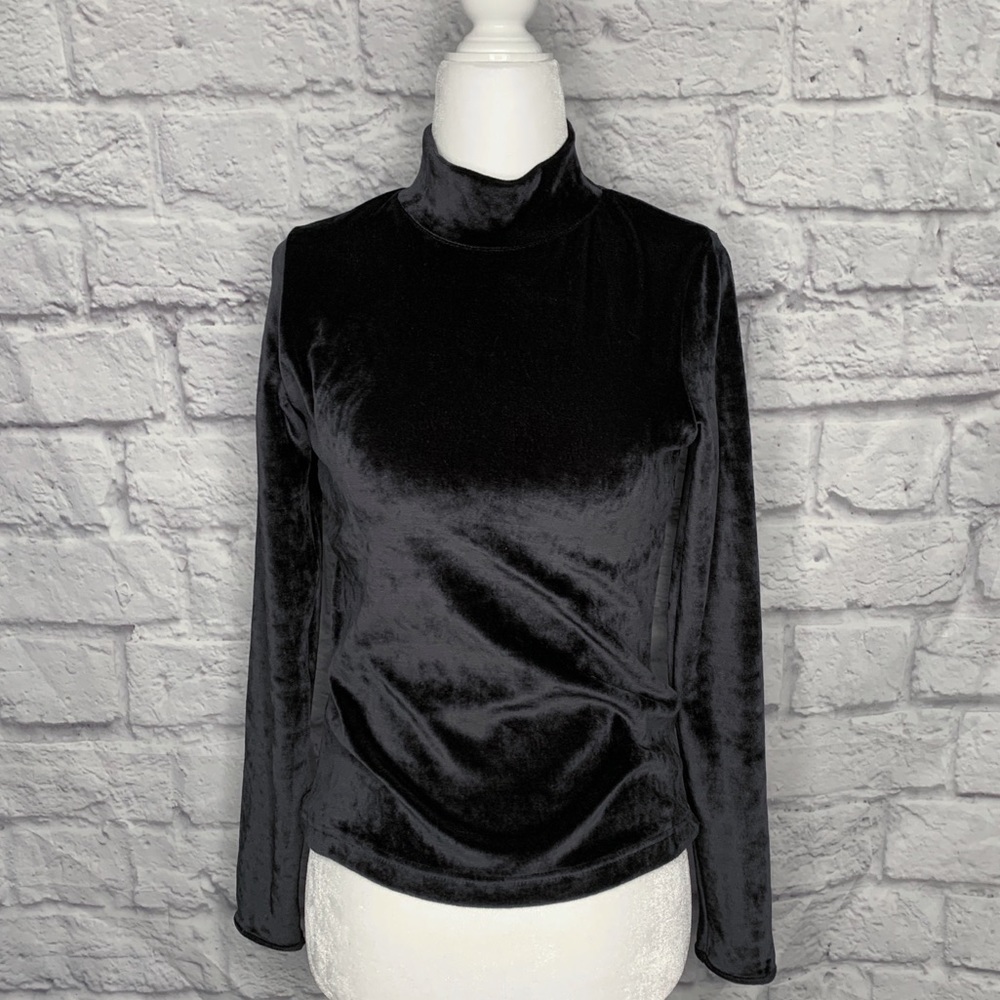 Mixin Black Velvet Long Sleeve Turtleneck Blouse